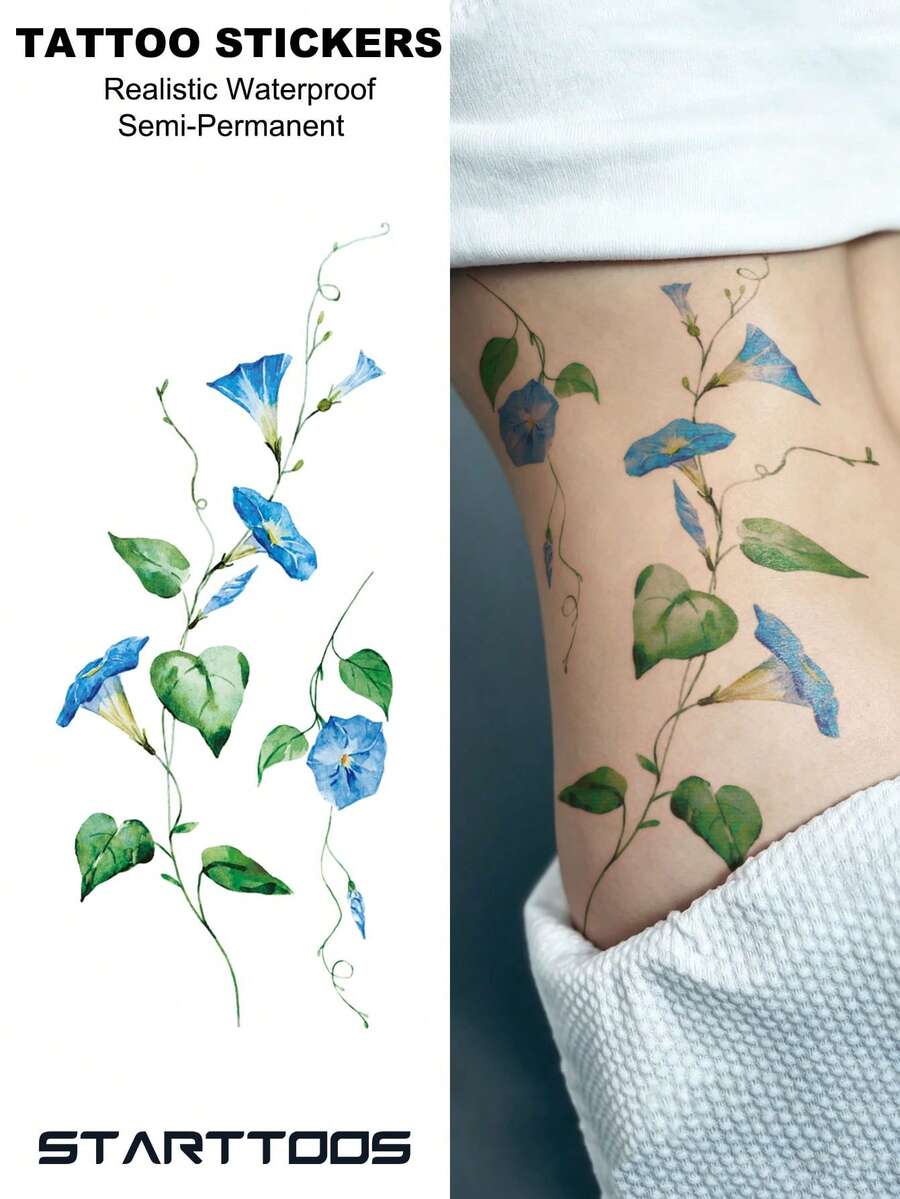 STARTTOOS 1 pieza Pegatina de tatuaje temporal impermeable con patrón estético de hada y gloria de la mañana de Halloween para maquillaje, calle, regalo de fiesta, brazo, hombro, cuello, cintura y abdomen - Multicolor - Ver 1