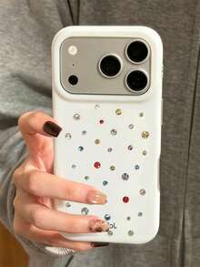 BlingBling Colorful Diamond Wave Polka Dot Phone Case, Compatible With IPhone 17 Pro Max 17 Pro 17 16 Pro Max 16 Pro 16 15 Pro Max 15 Pro 14 Pro Max 14 Pro 13, Minimalist Shockproof Protective Back Cover - White - View 5