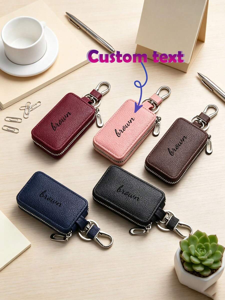 Custom Text Logo Car Key Pouch Unisex Car Key Storage Bag Creative Fashion Minimalist Waist Hanging Keychain - Multicolor 2 - View 1