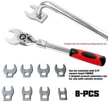 8pcs Interchangeable Open End Wrench Set, Includes Replaceable Open End Wrench Heads, 3/8" Dual-Purpose Wrench Heads, Angle Wrench, Adjustable Wrench Set With Interchangeable Heads, 3/8" Interchangeable Head Crowfoot Wrench, Adjustable Open End Head, Quick Ratchet L-Shaped Ratchet Wrench - A - View 9