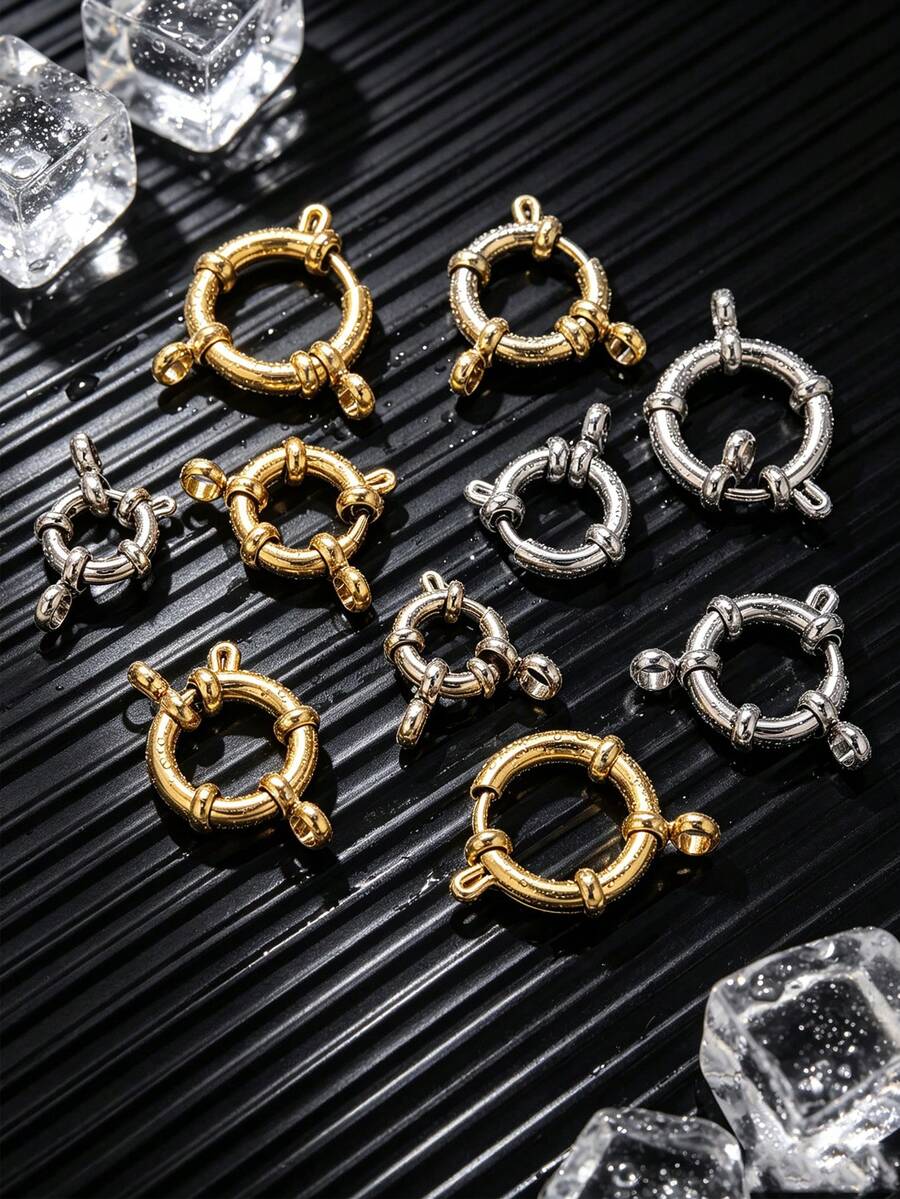1pc 304 Stainless Steel 18K Gold Plated Round Spring Lobster Clasp Necklace Bracelet Connector DIY Jewelry Making Accessories, For Making Necklaces And Bracelets - Spring Buckle - View 1