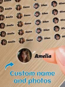 60 piezas Pegatinas transparentes personalizadas con nombre & foto - 25 estilos, Pegatinas transparentes impermeables personalizadas con etiquetas de nombre para jóvenes - Multicolor - Ver 1