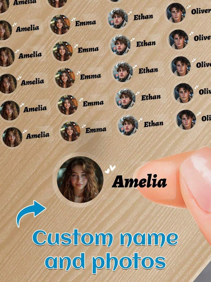 60 piezas Pegatinas transparentes personalizadas con nombre & foto - 25 estilos, Pegatinas transparentes impermeables personalizadas con etiquetas de nombre para jóvenes - Multicolor - Ver 1
