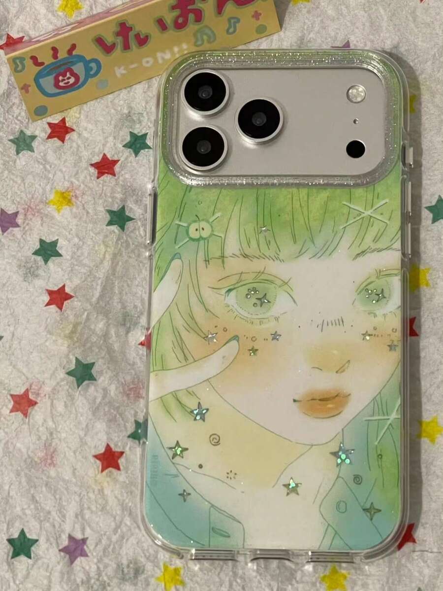 動漫少女風格手機殼，相容於 17 Pro Max、17 Pro、16 Pro、16 Pro Max、15 Pro、15 Pro Max、18、18 Pro Max，防摔保護套，高階小眾設計，全包覆。 - 綠色 - 查看 1