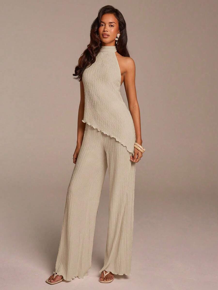 Women Two-Piece Outfits - 杏色 - 查看 1