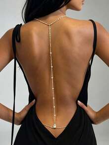 Cadena de espalda minimalista para mujer para fiesta en la playa, accesorio versátil para combinar con vestidos de verano - Dorado - Ver 2
