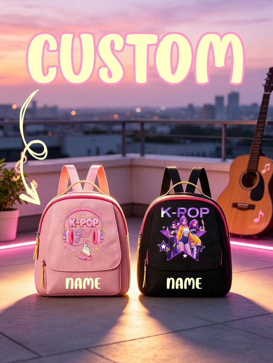 1pc Personalized Back To School Backpack, Casual Versatile K-Pop Music Idol Theme Print, Zipper Closure Nylon Material, Adjustable Shoulder Straps, Hand-Carry, Suitable For Dancing, Shopping, Outdoor Trips, Daily Use. Birthday Gift. - Multicolor - View 1