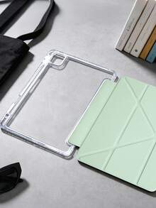 1件透明壓克力 Y 型折疊薄荷綠平板保護殼，適用於 iPad Mini6/7/Air/Air2/9.7/10.2/10.5/10.9 (Air4-Air8)/Pro 11/10th Gen/A16/Pro 11 2024，全透明壓克力背殼，絲綢質感 8 折蓋，可調節支架，自動休眠/喚醒，內置筆槽，不含筆，部分機型附相機框 - 薄荷綠 - 查看 5