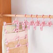 5pcs Plastic Rotating Clothes Hangers With Non-Slip Clips For Pants/Home Storage, Beige - Beige - View 3
