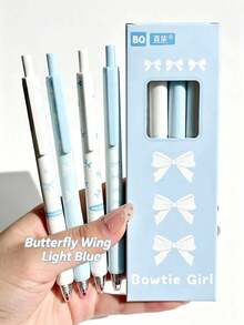 1/4pcs Light Blue Bow Clickable Neutral Ink Pens, Quick-Dry Black Water-Based Ink, Fresh Ins Style Student Writing/Exam Practice Clickable Ballpoint Pen Set, Office & School Supplies, Back To School Gift For Friends - Bow - View 1