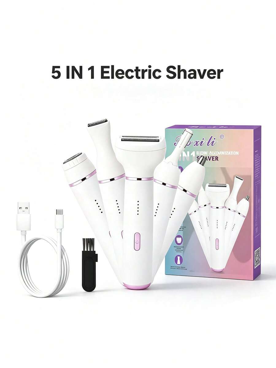 Electric Razor For Women Removal For Body Nose Hair Trimmer Face Shavers Eyebrow Legs Armpit Bikini Area Pubic Underarms Painless Rechargeable Portable 5 In 1 Women Razors Set Battery Capacity 500mAh