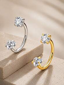 CIZME Heart-Shaped Double Gem Horseshoe Half-Hoop Nose Ring, 18G Nose Piercing Jewelry, Internal Threaded Septum Ring, Cartilage Conch Ear Ring, Lip Ring - Horseshoe - View 3