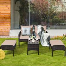 5 Pieces Patio Rattan Sofa Ottoman Furniture Set With Cushions - Beige - View 11