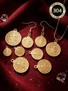 5pcs 304 Stainless Steel 18K Gold Plated St. Benedict Cross Round Pendant Religious Style DIY Jewelry Accessories - Pendants - View 7
