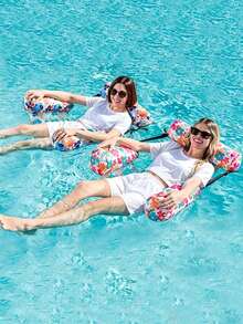 1pc Inflatable Floating Hammock, Foldable Floating Lounge With Printed Design, Pool Backrest Water Sofa For Pool Party - Multicolor - View 2