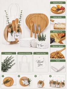 55Pcs Gift Sets 6 Sets Bamboo Charcuterie Board Spoon Butter Knife Fork Towel Artificial Eucalyptus Clear Gift Bag Thank You Tag Gender Reveal Newborn Party Guest Favors - View 4