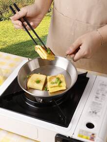 1pc304 Stainless Steel Camping Frying Pan With Foldable Handle, Portable Outdoor Skillet, Picnic BBQ Cookware For Egg Steak Grilling, 2 Sizes Optional - View 7