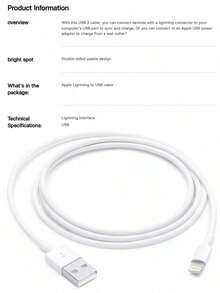 Kabel Koneksi Apple Lightning ke USB (1 meter/2 meter) - Putih - View 4