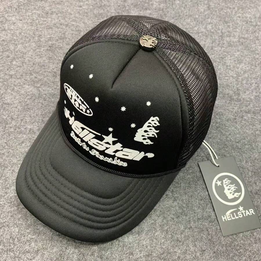 Hellstar Topi Trucker Huruf Unisex Vintage Hip Hop Topi Baseball Topi Ayah - Hitam - View 1