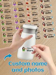 60 piezas Pegatinas transparentes personalizadas con nombre & foto - 25 estilos, Pegatinas transparentes impermeables personalizadas con etiquetas de nombre para jóvenes - Multicolor - Ver 24