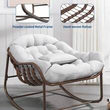 Oversized Papasan Rocking Chair for Patio – Wicker Egg Lounge Chair with Water-Resistant Cushion, Heavy-Duty Metal Frame, Comfy for Garden, Porch, Balcony, Living Room – 450lbs Capacity, - Silla mecedora con forma de huevo - Ver 4