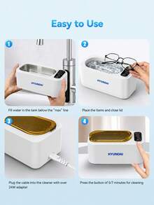 HYUNDAI Limpiador ultrasónico, tecnología de vibración de alta frecuencia profesional, adecuado para gafas, correas de reloj, monedas, pendientes, anillos, collares, brochas de maquillaje, etc. Limpieza profunda de 360°, asistente de limpieza multifuncional - Ver 3