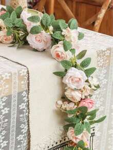 1pc 1.8m Artificial Rose Vine With Green Leaves, Fake Flower Garland For Room, Party, Home, Wedding, Birthday, Christmas Wall, Arch Decoration, Spring Red Flowers - Pinkish White - View 1