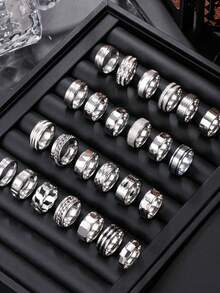 5/8/10/20pcs Men's Titanium Steel Stainless Steel Ring Set, Multiple Styles Casual Minimalist Cool Finger Rings, Unisex Stackable, Random Shipment - Silver - View 6