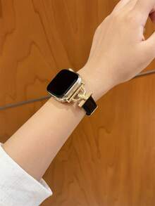 Faux Leather Watch Band Compatible With 38/40/41/42/44/45/46/49mm Ultra/Se10/9/8/7/6/5/4/3/2/1 - Platinum Solid Color - View 6