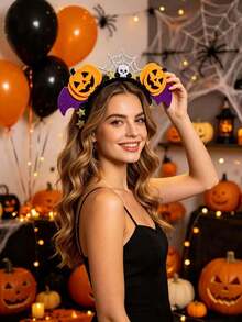 1pc/Set Halloween Witch Pumpkin Glitter Headband, Funny Pumpkin Headpiece, Witch Pumpkin Hair Accessory, Bat Ghost Festival Decoration Party Accessory - Multicolor - View 5