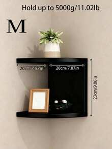 1 Creative Wall-Mounted Corner Shelf, 5-Tier Semicircular Wall Shelf, Wall-Mounted Bookshelf (Lamp Not Included) - Black - View 11