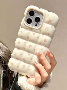 1件米色花卉春季可愛麵包Ins風蝴蝶結手機殼附花卉掛繩，適用 17 16 14ProMax 13Pro 13 14 15 Pro Max 12 11 15Pro 17ProMax 16Pro，3D防護手機殼，適用 18Pro Max 18Pro時尚手機殼 - 米色 - 查看 3
