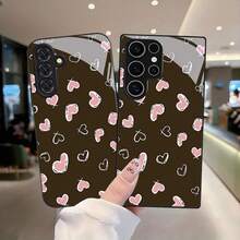 [24h Shipping From DE/FR/ES]Apple 11-17 Phone Case - Pink Case With Heart Print For  Galaxy S9+/S10/S20+/S20 Ultra/S21 5G/S21+/S22/S23 PLUS/S24 Plus/S25/S25 Edge/Note 9/Note 10/Note 10+/Note 20/Note 20 Ultra, Tempered Glass Anti-Drop Protective Case  21-26 - 1 Piece Of Picture Color - View 2