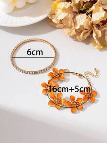 2件組閃亮復古設計夏季度假海灘風橘色琺瑯手工滴油雞尾花女士手鍊套組 - 橘色 - 查看 6