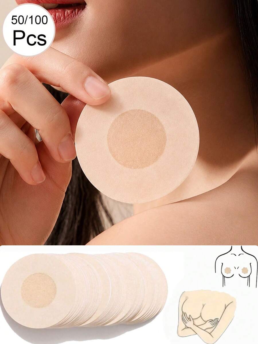 50/100入圓形一次性自黏乳貼,無紡布透氣隱形 - 杏色 - 查看 1