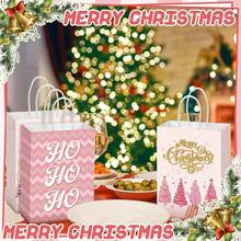 24/12/4 Stücke rosa Weihnachtspapiertüten mit Rentier-, Schneeflocken- und Weihnachtsbaum-Muster, niedliches Weihnachtsthema Design bedruckte tragbare Geschenktüten geeignet für Feiertagsparty, Klassenzimmer Weihnachtsgeschenkaustausch, Winterparty-Geschenke, Weihnachtsdekoration, Weihnachtstüten - Weihnachtsgeschenktüte, zufällige Auswahl - Übersicht 2