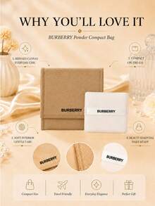 مقاس بودرة التجميل من Burberry 5.5*5.5 سم، قماش ناعم وسلس، مع حقيبة تخزين، ملمس خفيف عند وضع المكياج، سهل الحمل لتعديل المكياج في أي وقت - أبيض - مشاهدة 5