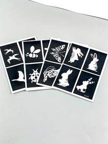 4pcs Animal Pattern Hollow Stencils, Reusable Body And Face Stencil Stickers, Suitable For Daily Outings, Holiday Parties, Back To School Season Small Gifts DIY Hand-Painted Hollow Stencils - Black - View 7