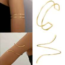 4pcs Minimalist Metal Geometric Line, Water Drop Shape Adjustable Arm Cuff Bracelet Set, Suitable For Daily Wear, Street Style And Beach Vacation - Golden - View 4
