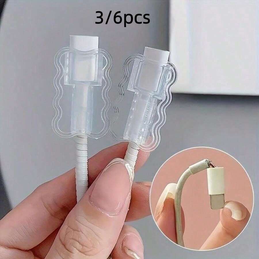 3/6件透明充電線保護套,採用防斷裂矽膠材質,防止線材磨損,專為手機充電線設計 - 多色 - 查看 1