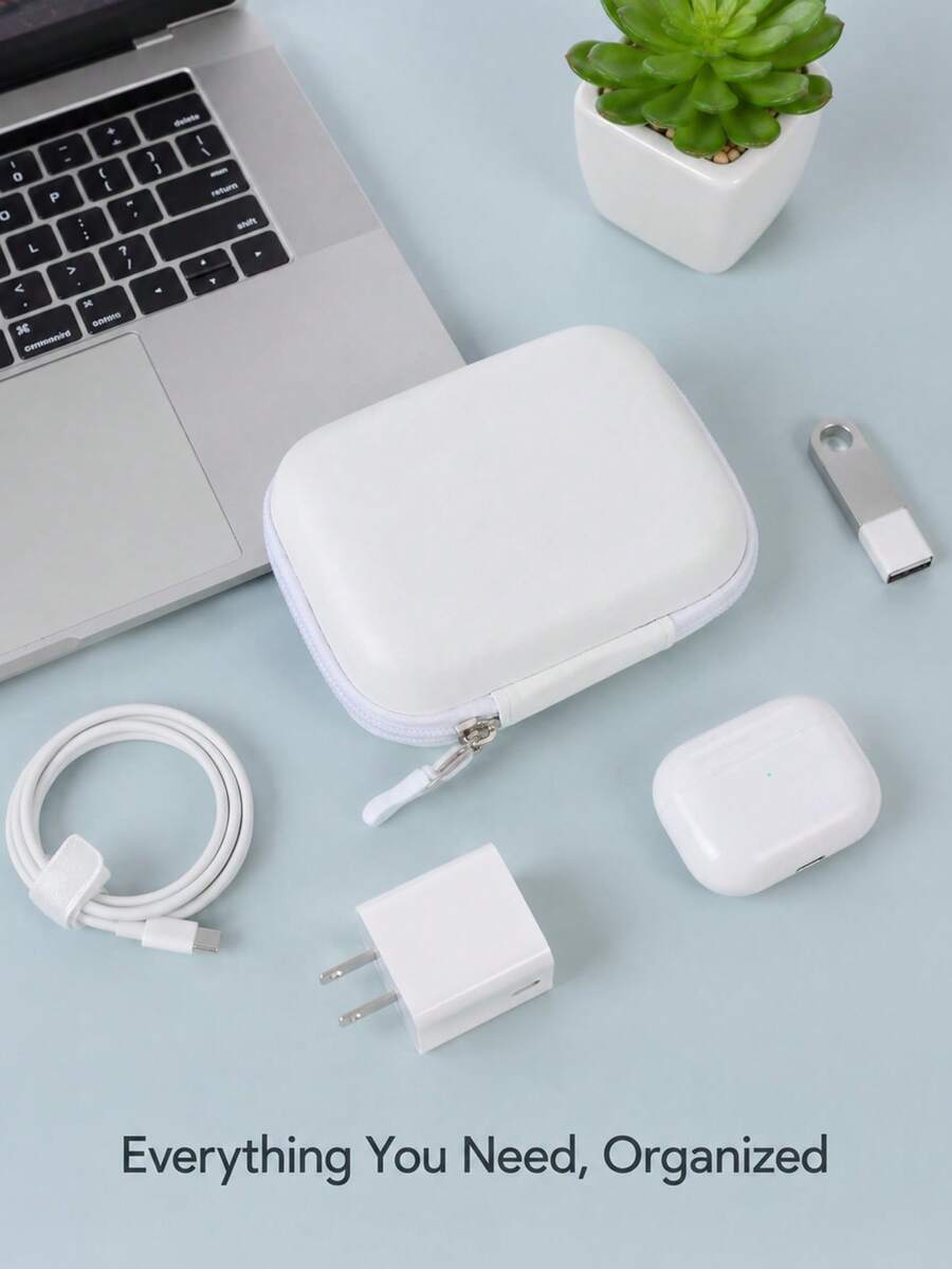 EVA Leather Headphone Bag Data Cable Charging Head USB Flash Drive U-Key Hard Shell Protective Storage Box Shockproof Pressure-Resistant Photo Printer Storage Box PU Leather Candy Color Series Scratch-Resistant Wear-Resistant Small Camera Storage Case Bag - White - View 1