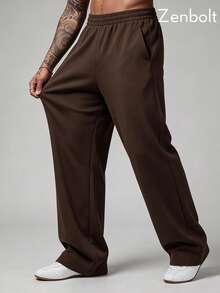 Zenbolt Minimalist Wide Leg Jogger Trousers, Elastic Drawstring Waist, Simple Side Pockets,Soft Draped Fabric, Loose Silhouette For Daily Looks - Brown - View 4