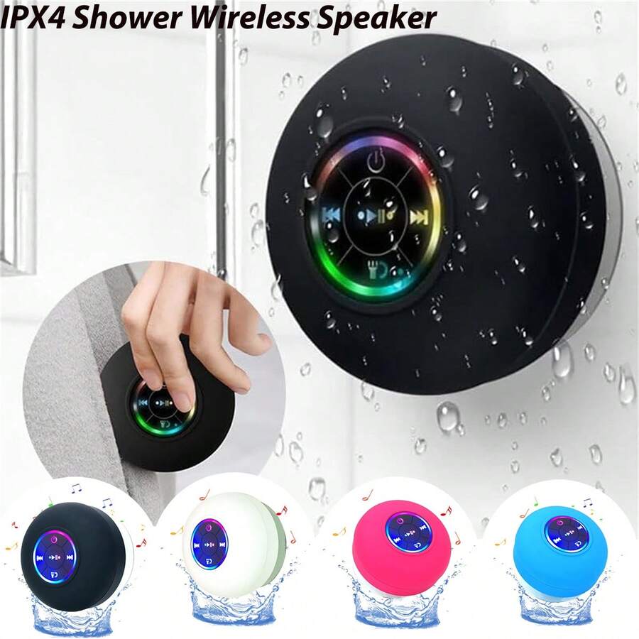 Bluetooth Shower Speaker, Portable Bluetooth Speaker, 360° High-Definition Surround Sound, Waterproof Wireless Speaker With Suction Cup, Colorful LED Lights, Built-In Microphone, Shower Radio, Suitable For Parties, Travel, Beach
