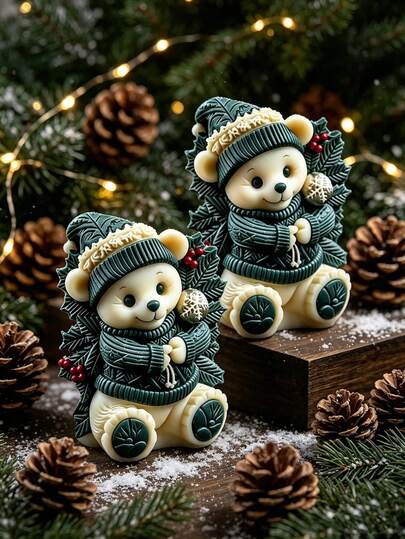 Resin Silicone Mold, Christmas Knitted Bear Candle Silicone Mold, Christmas Element Design, Multi-Purpose Casting Mold For Candles, Handmade Soap, Epoxy Resin, Easy To Demold Craft Mold, Cartoon Bear Shape Decoration Making Mold