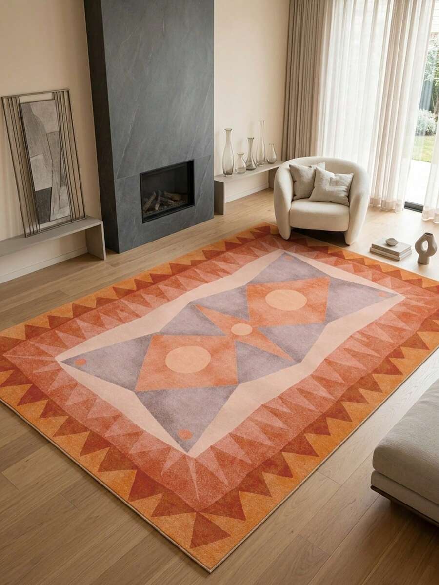 1pc Nordic Modern Minimalist Abstract Rhombus Geometric Creative Soft Faux Cashmere Area Rug, Bathroom, Kitchen, Entryway, Hallway, Bedside, Living Room, Bedroom, All Season Machine Washable Floor Mat, Home Decor - Multicolor - View 1
