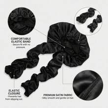 Awegeo 1pc Women's Satin Bow Long Braid Sleep Cap, Adjustable Snap Button Sleep Cap, Suitable For Curly Hair, Silky Anti-Static Night Hairband, Sleep Hair Care Cap - Multicolor - View 5
