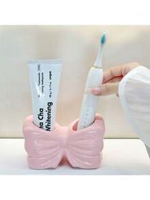 1pc Girly Bowknot Toothbrush Holder Creative Bathroom Sink Electric Toothbrush Toothpaste Storage Rack - Multicolor - View 4