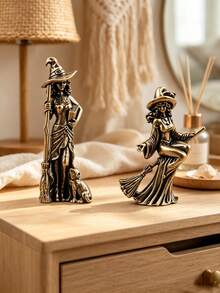 1 Peça Estátua de Bruxa Vintage de Latão com Vassoura e Livro, Decoração Colecionável de Metal Inspirada em Filme Mágico para Mesa, Ornamento de Mesa para Estante, Casa e Quarto, Presente Atencioso para Mulheres no Aniversário, Formatura, Halloween, Ação de Graças, Natal - Vários estilos - Visão 5