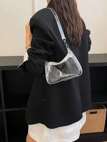 Transparent PVC Underarm Bag For Women Summer Jelly Bag Fresh Shoulder Bag Versatile Ins Style Minimalist Transparent Crossbody Small Bag (Zipper Color Random) - White - View 3