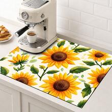 1pc Sunflower Print Kitchen Countertop Mat, Absorbent Quick-Drying Non-Slip Diatom Mud Drain Mat, Coffee Machine Mat, Dish Drying Mat, Country Style Kitchen Decor - Multicolor - View 5